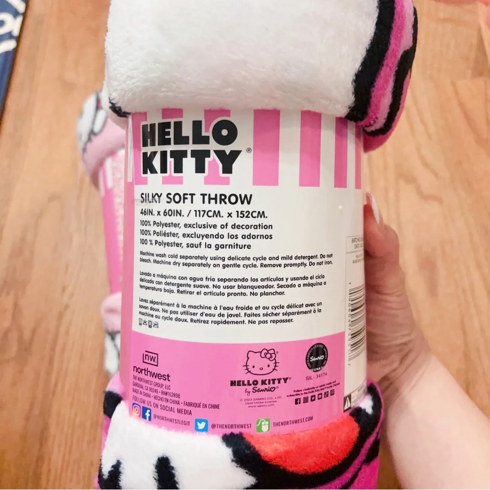 2x Hello Kitty Face More Bows Please Plush Silk Touch Throw Blanket 46